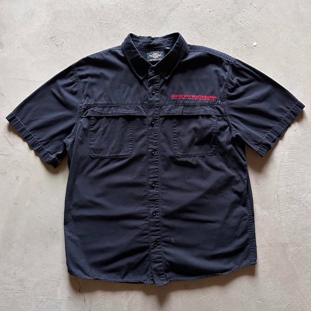 harley davidson black boxy button up shirt